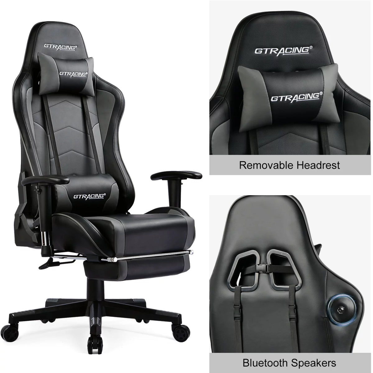 Gray Gaming Chair with Speakers and Footrest C5532