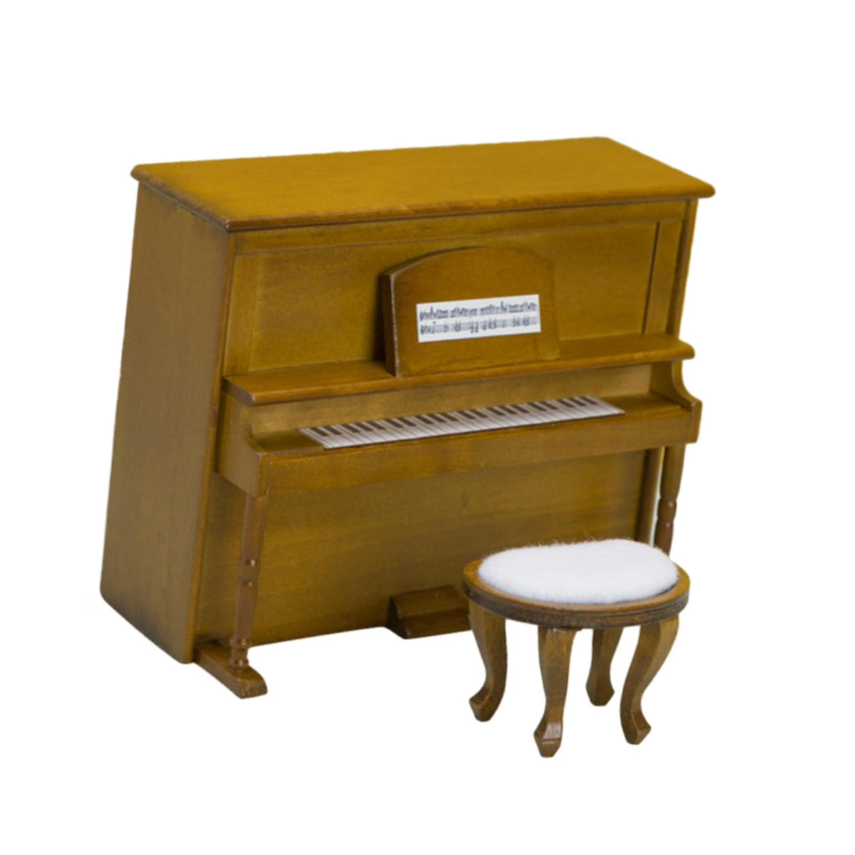 Walnut Miniature Upright Piano Dollhouse Furniture with Stool Z684