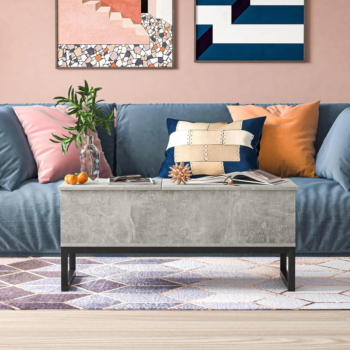 Gray Lift Top Coffee Table with Hidden Compartment T674797