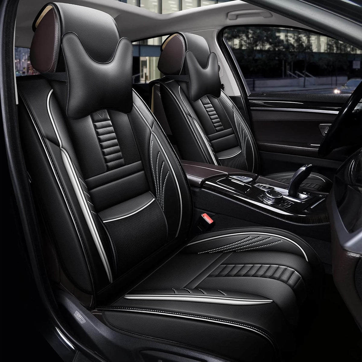 Grey Leather Car Seat Cover 2 Pcs N383