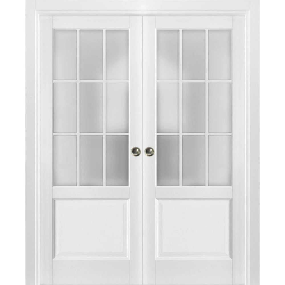 Sliding French Pocket Door 30 x 96 Inches with Clear Glass 12 Lites Matte White K424256