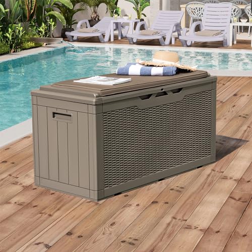 100 Gallon Resin Outdoor Storage Bench with Cushions G5012
