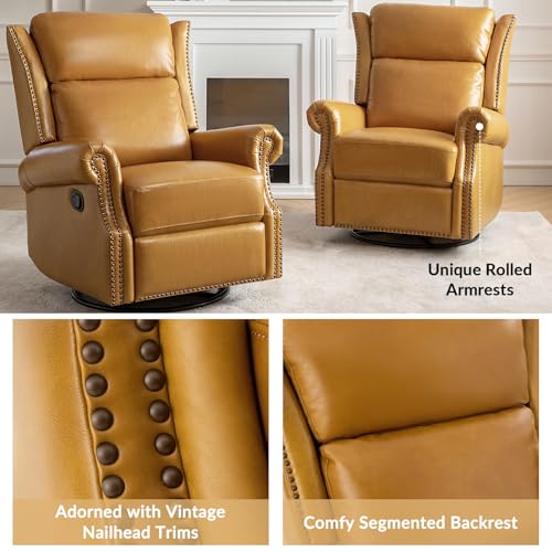 Genuine Leather Swivel Rocker Recliner with Footrest and Lumbar Support Q53520