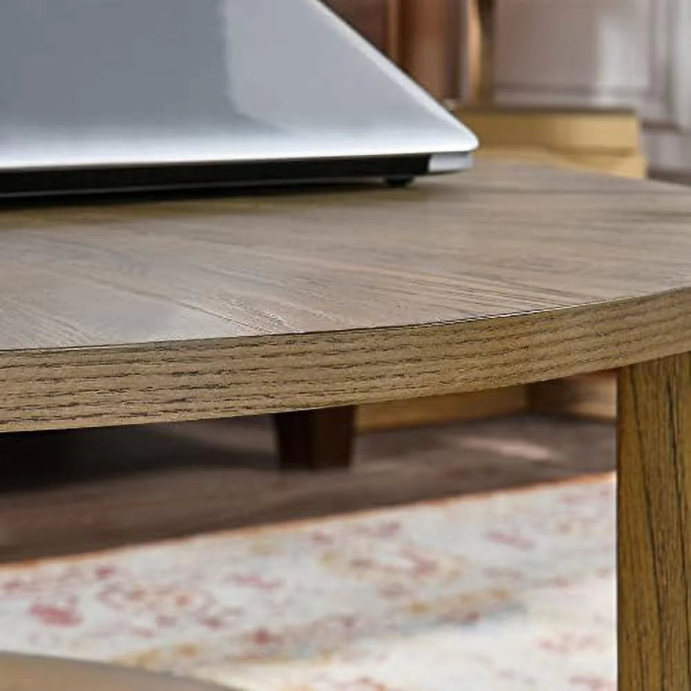 Round Solid Wood Coffee Table Yellowish Brown Q915783