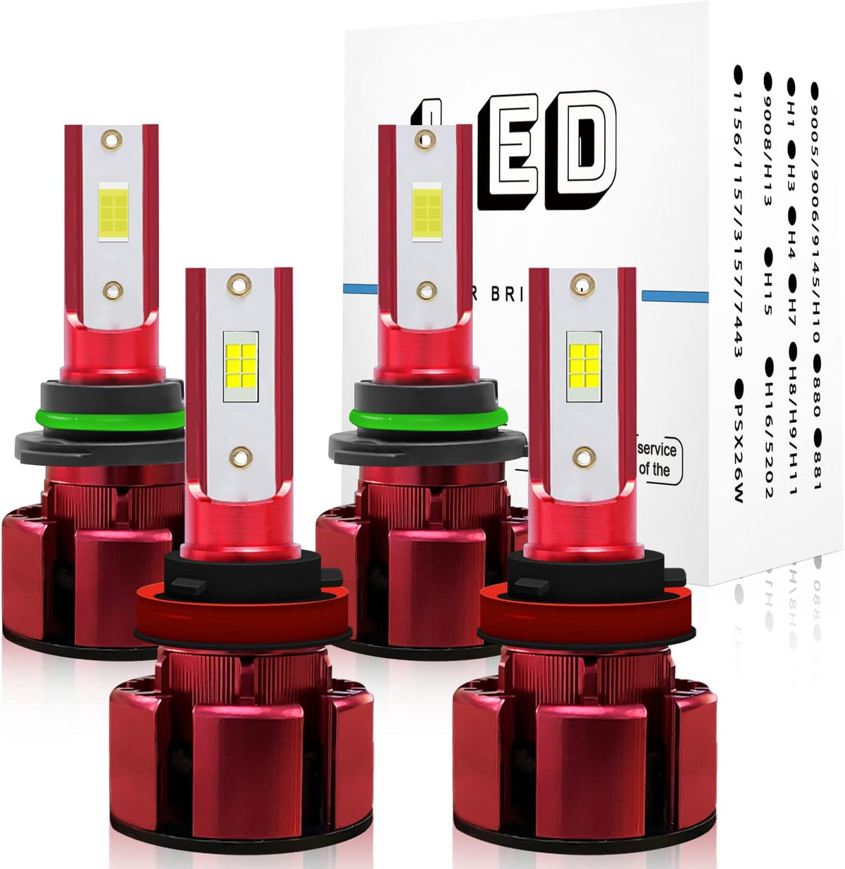 LED Headlight Bulbs 9005/HB3 High Beam + 9006/HB4 Low Beam Pack of 4 M386