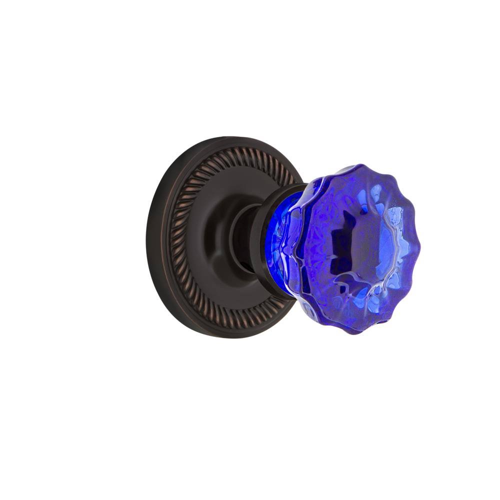 Crystal Cobalt Glass Passage Door Knob in Timeless Bronze D530878