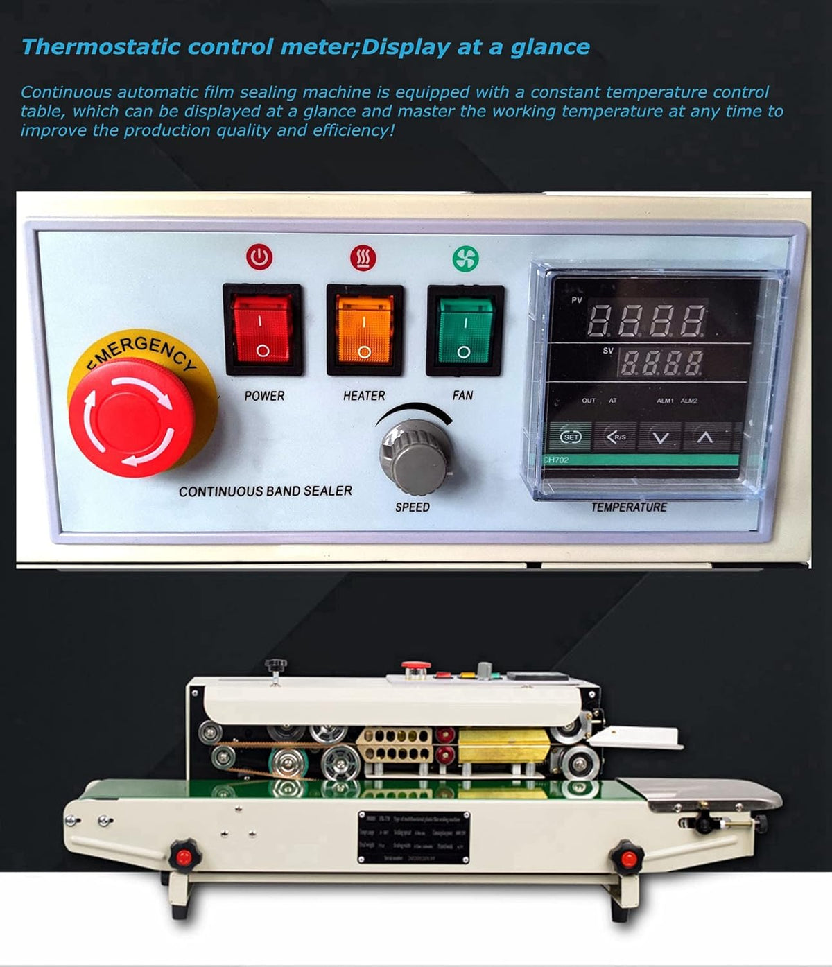 Continuous Sealing Machine Automatic Band Sealer with Digital Thermostat for Plastic Poly Bag Film 110V M720