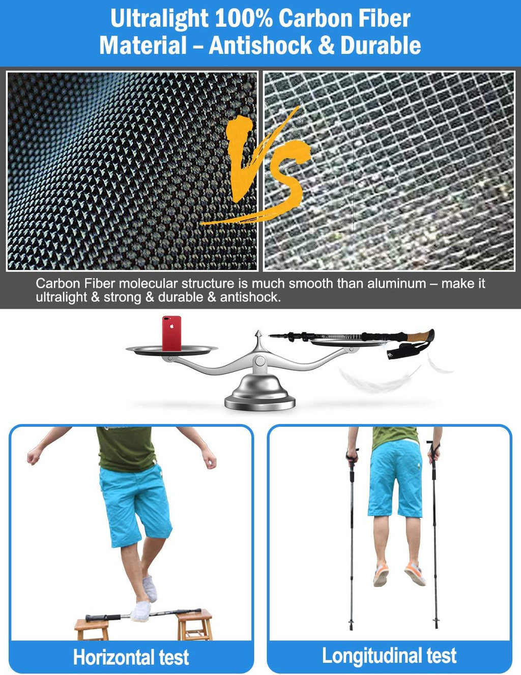 Trekking Poles with Cork Grip Carbon Fiber F829589