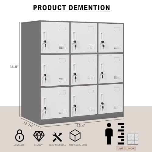 9 Door Grey & White Steel Locker O11719