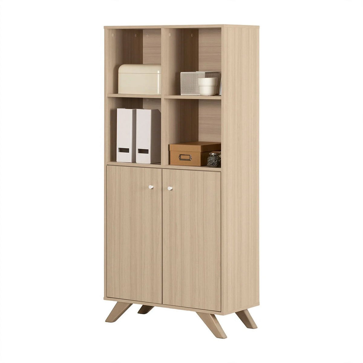 Contemporary Bookcase with 2 Doors & 4 Open Storage Spaces I2773