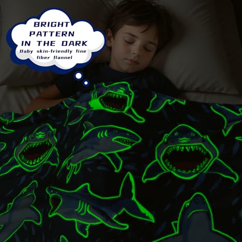 Glow in The Dark Shark Blanket 50x60 inch D2009
