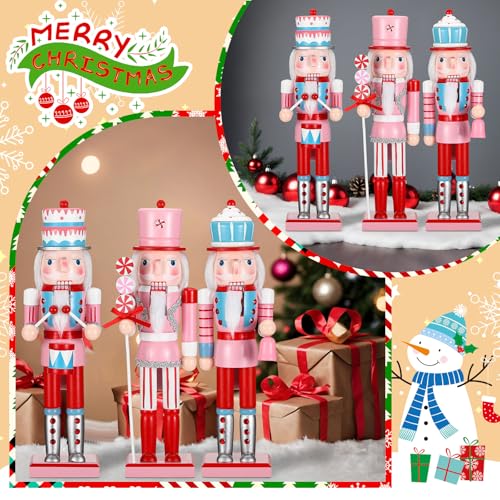 3 Pcs Pink Wooden Nutcracker Figures K37257