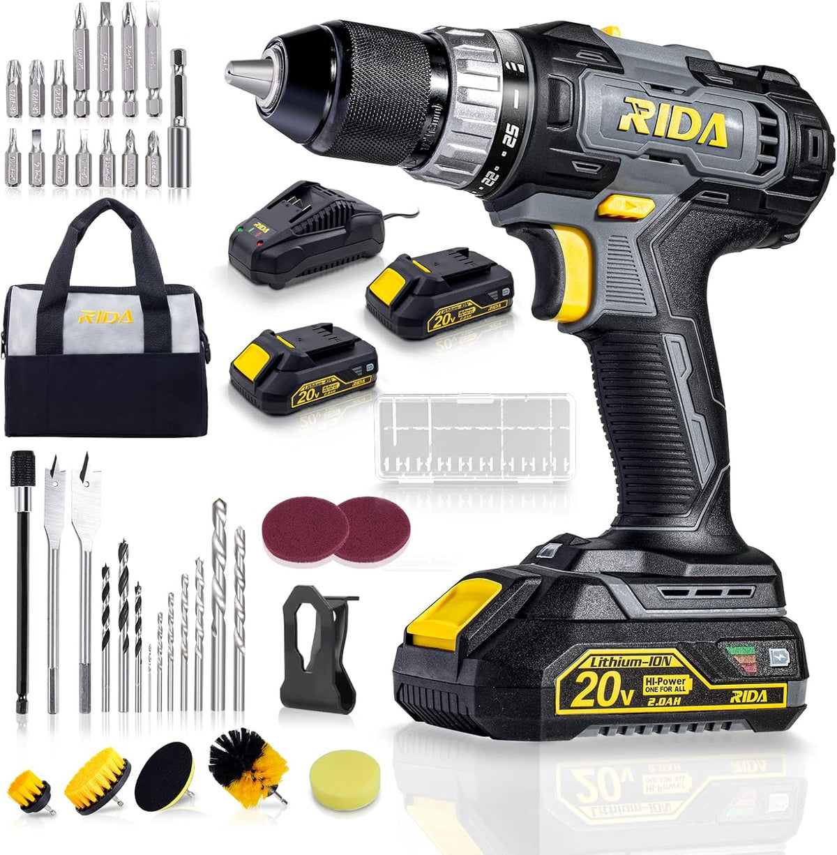 20V Cordless Electric Power Drill Set with 2.0AH Li-Battery Q82120
