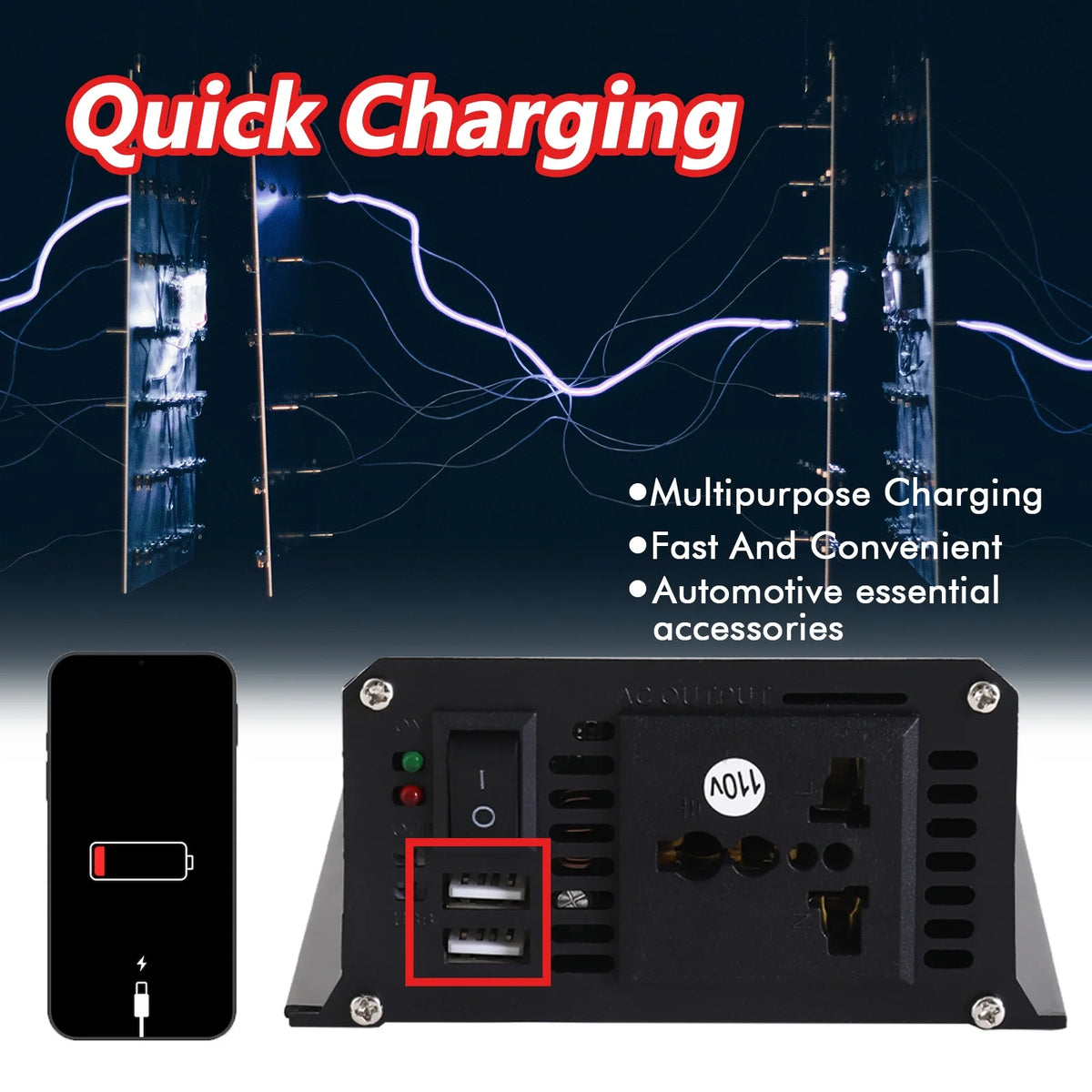 3000W Car Power Inverter 12v DC to 110v AC H355