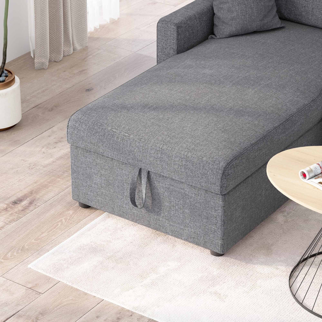 Dark Gray Linen Fabric L Shape Sofa Bed with Storage Chaise H3802