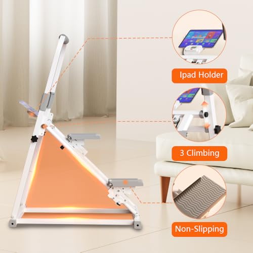 Compact Adjustable Stair Stepper Machine with Handles White N2969