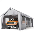 Silver Gray 180 g PE Carport with Front & Rear Doors K7345