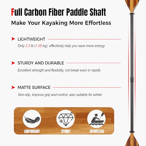 Full Carbon Fiber Shaft Wooden Blade Adjustable Kayak Paddle T555