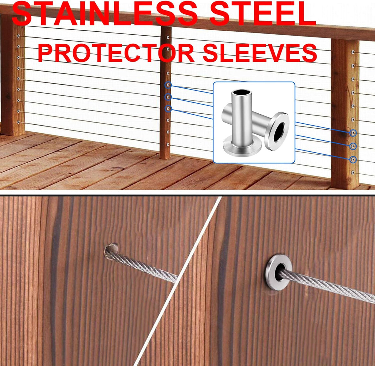 120 Pack Stainless Steel Protector Sleeves for Deck Cable Railing U721700