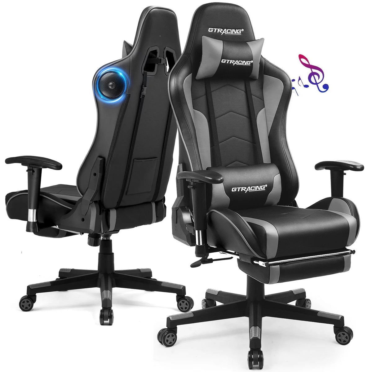 Gray Gaming Chair with Speakers and Footrest C5532