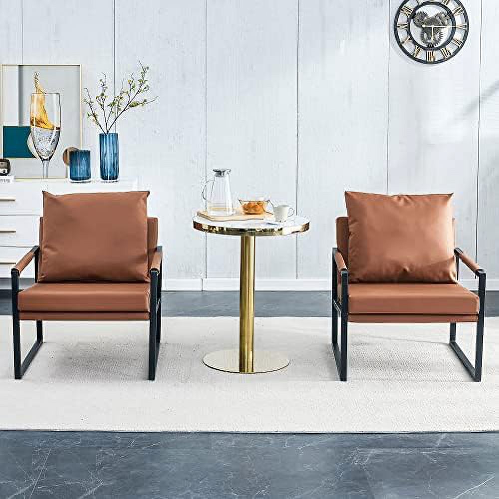Brown Faux Leather Accent Arm Chair with Metal Frame C507