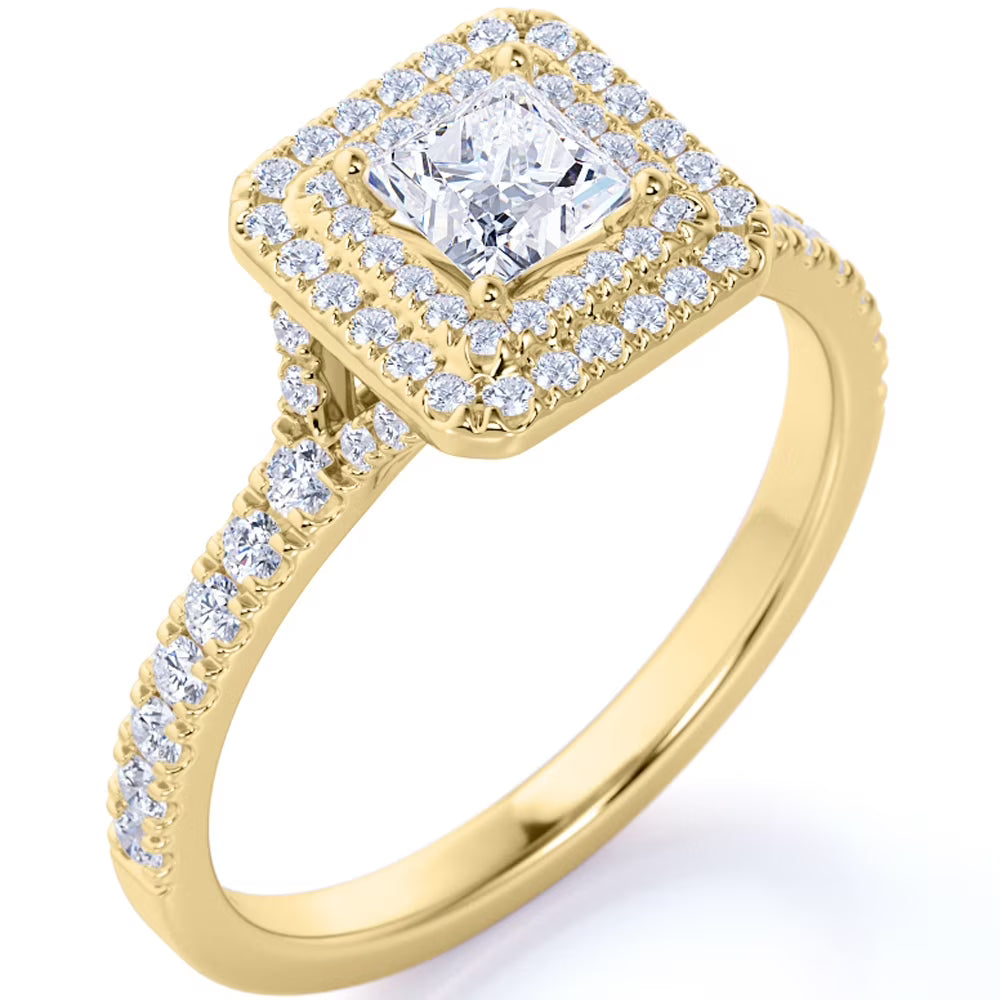 18K Yellow Gold over Silver Princess Cut Moissanite Engagement Ring F24730