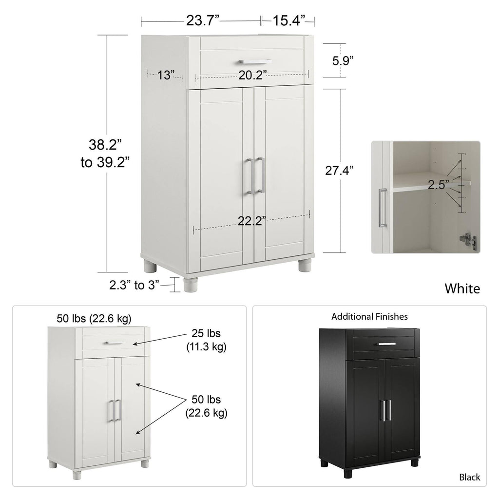 24 inch 1 Drawer 2 Door White Base Storage Cabinet D26767