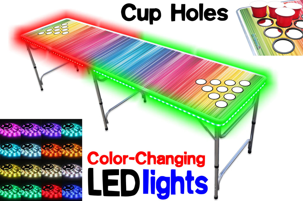 8-Foot Beer Pong Table with Cup Holes & LED Lights H261