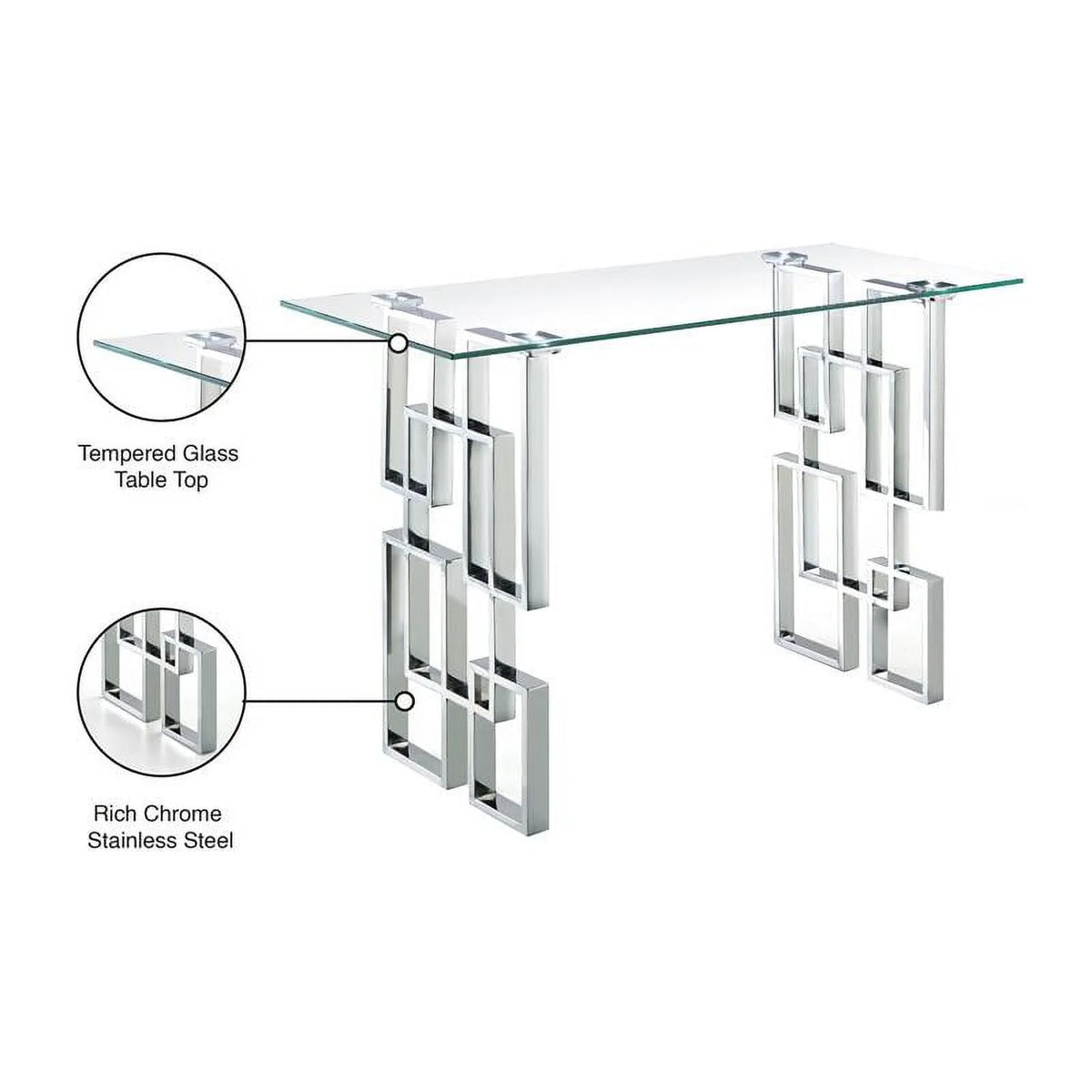 Glass Top Console Table with Chrome Base W56071