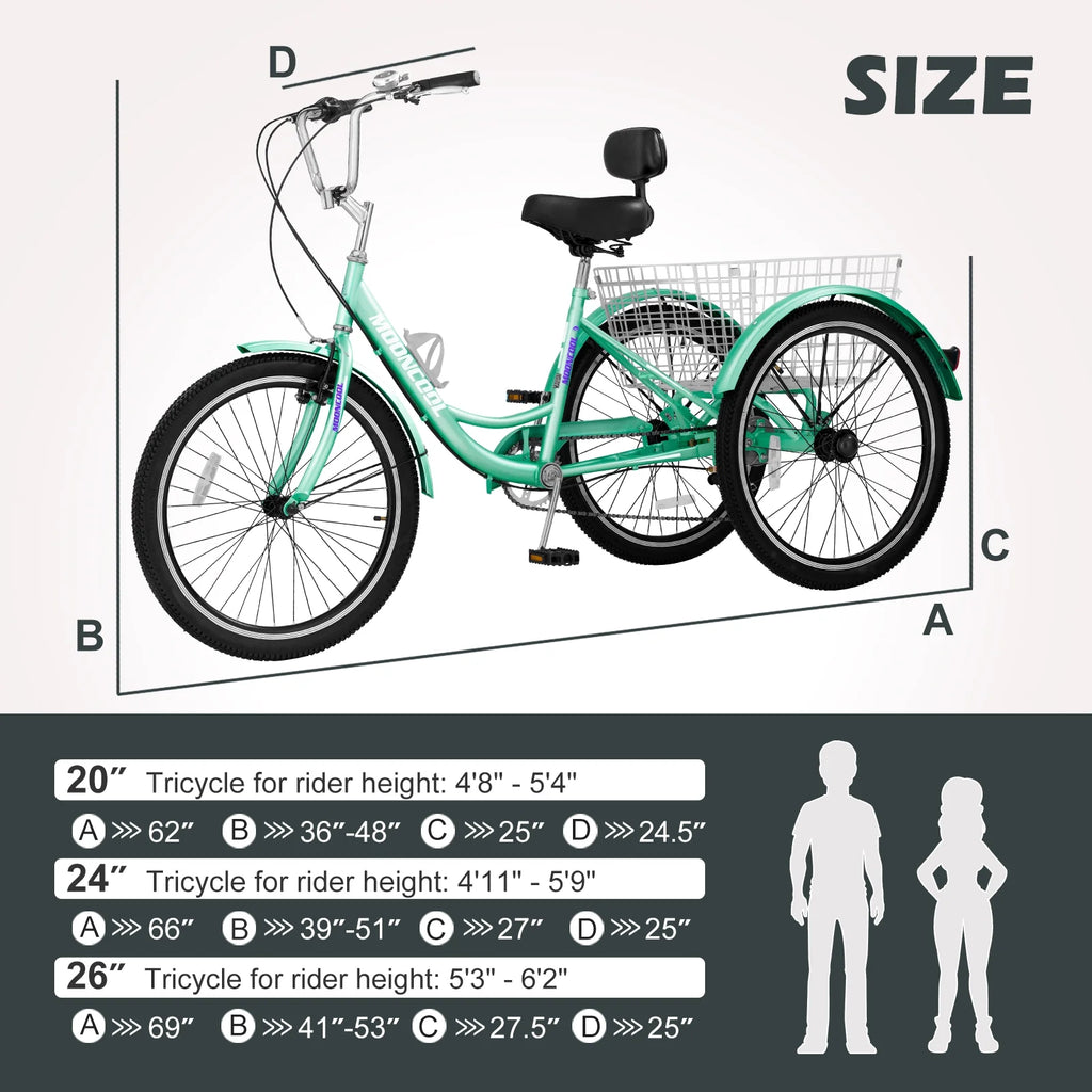 Tricycle 24" Wheels 7-Speed 3 Wheels Bike with Basket O784