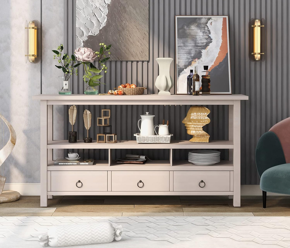 Navy Blue MDF 6 Drawer Sideboard Console Table Q153379