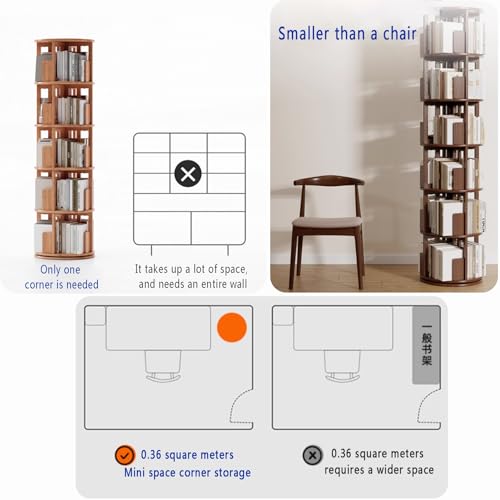 Cherry wood 360° Rotating Bookshelf Tower O92234