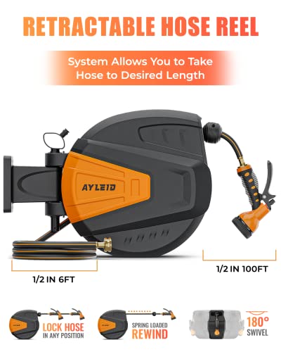 Garden Hose Reel, 1/2 in x 100 ft Wall Mounted, Grey N359