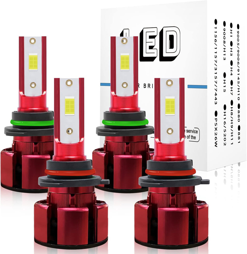 LED Headlight Bulbs 9005/HB3 High Beam + 9006/HB4 Low Beam Pack of 4 M386
