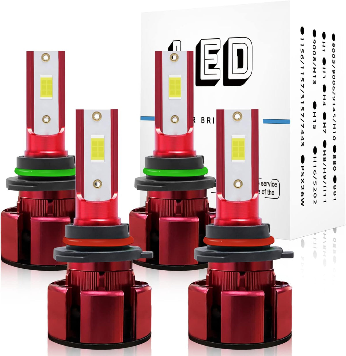 LED Headlight Bulbs 9005/HB3 High Beam + 9006/HB4 Low Beam Pack of 4 M386