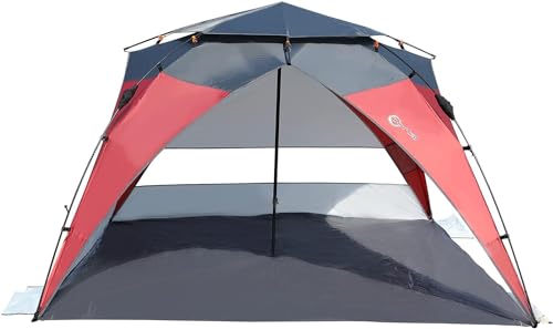 Red/Grey 2-4 Person UPF50+ Beach Tent with Carry Bag E112450