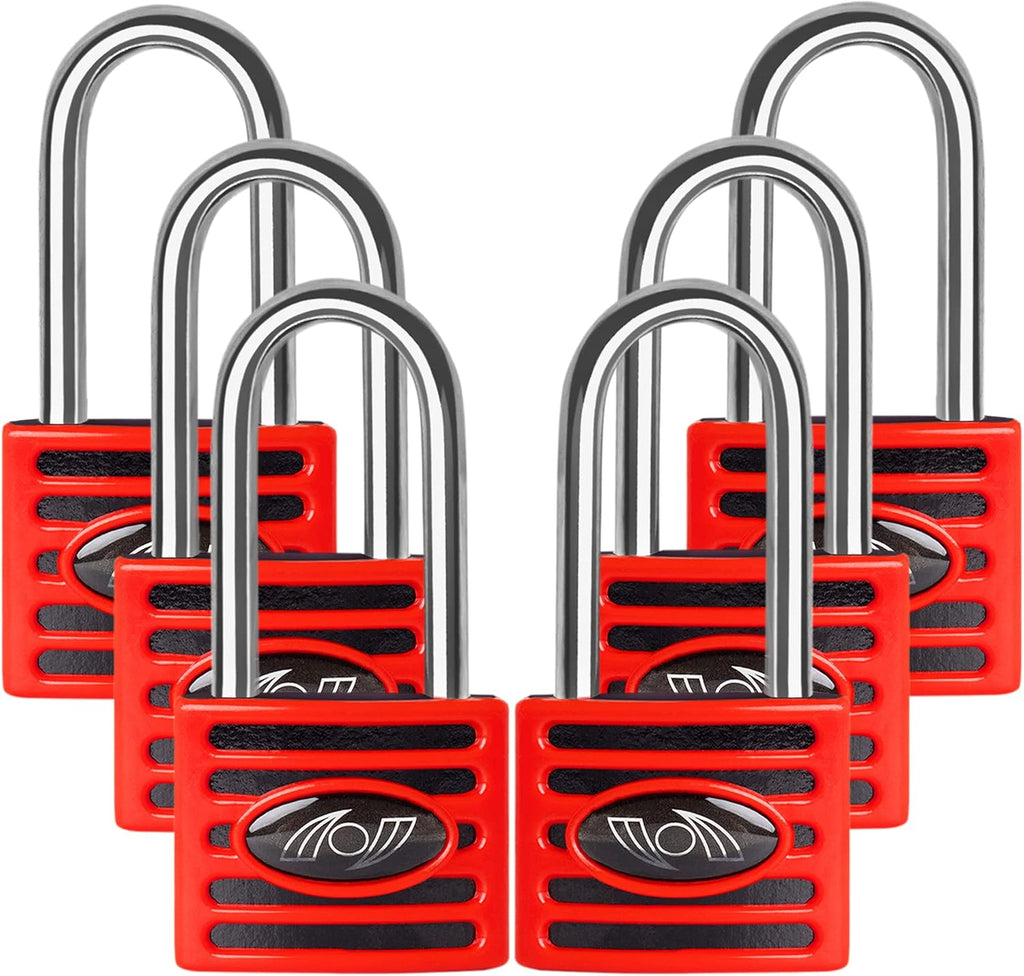 2.5 Inch Long Shackle Keyed Alike Padlocks 6 Pack Red S22280