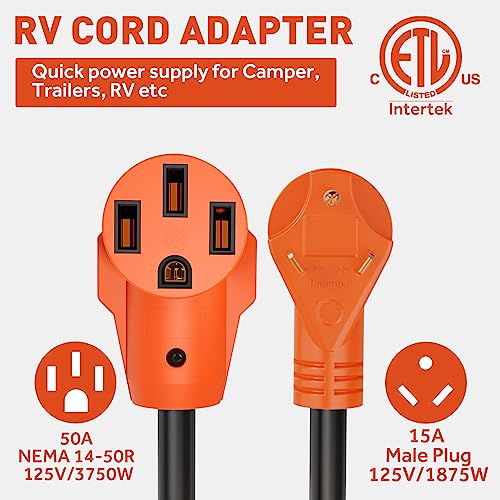 30 Amp RV Generator Adapter Cord 4 Prong NEMA L14-30P to TT-30R STW 10/3 Power Cord (18 Inch) U395752