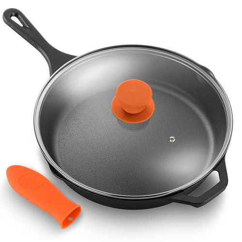 12x22 Pre Seasoned Nonstick Cast Iron Frying Pan with Lid 4 Pack E5887