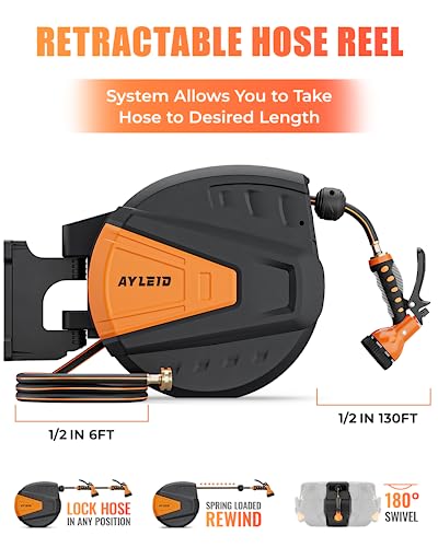 Garden Hose Reel, 1/2 in x 100 ft Wall Mounted, Grey N359