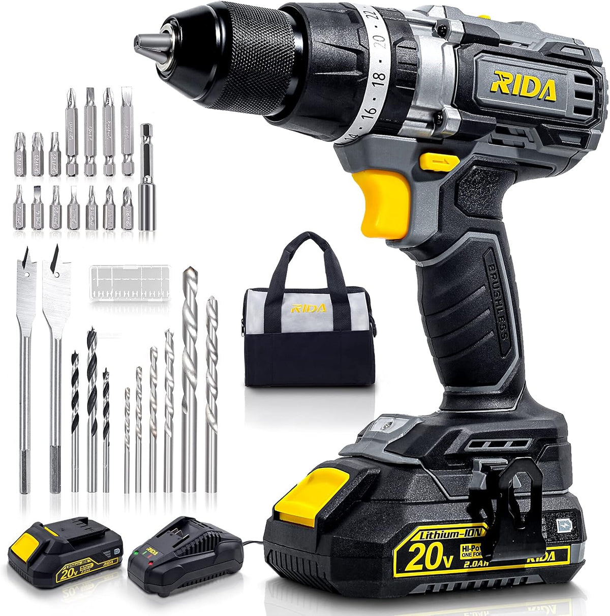 20V Cordless Electric Power Drill Set with 2.0AH Li-Battery Q82120