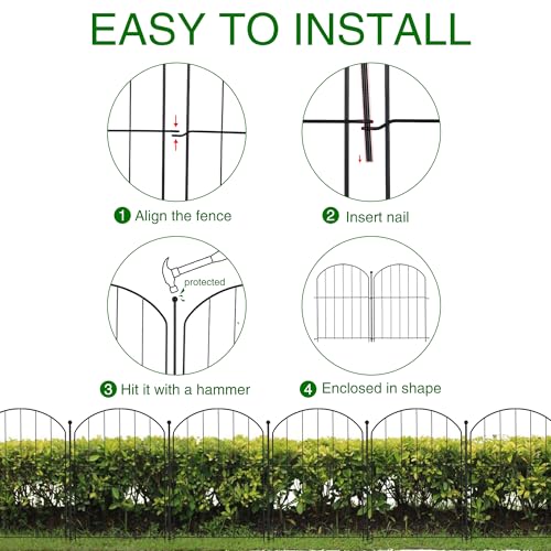 Arched Rustproof Metal Garden Fence Border, 10 Panels, 24 in(H) x 10 ft(L) T4650