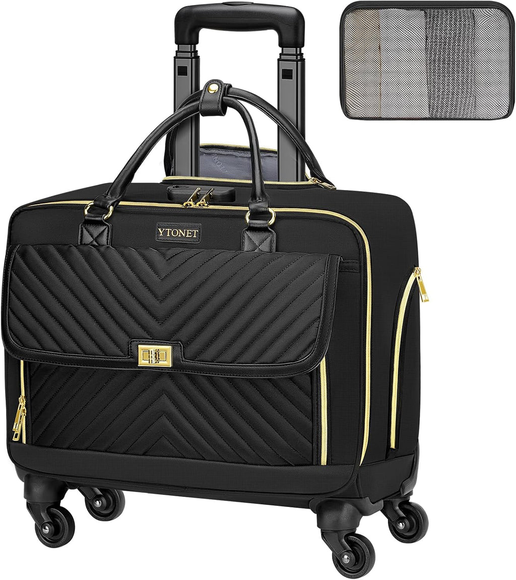 Black Rolling Laptop Bag with 4 Spinner Wheels 17.3 Inch P837573