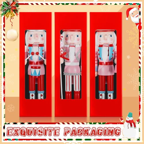 3 Pcs Pink Wooden Nutcracker Figures K37257