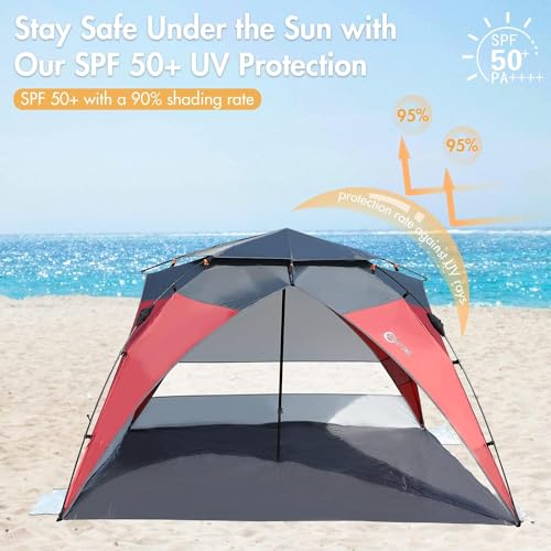 Red/Grey 2-4 Person UPF50+ Beach Tent with Carry Bag E112450