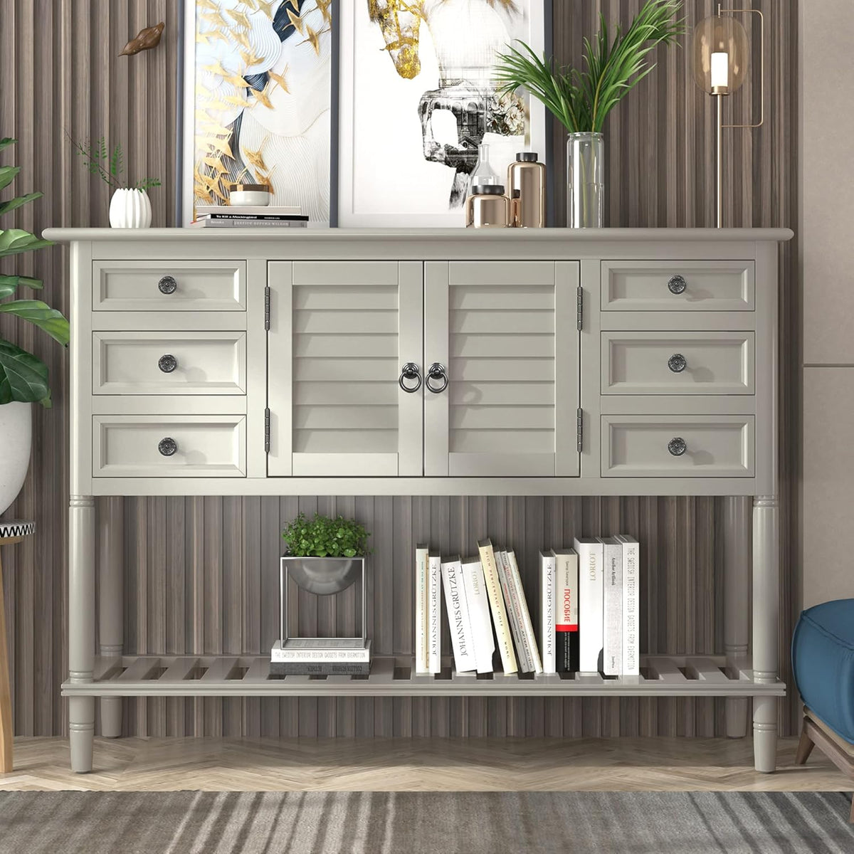 Navy Blue MDF 6 Drawer Sideboard Console Table Q153379