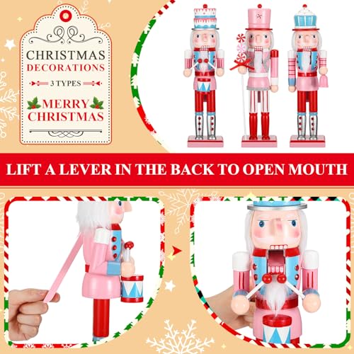 3 Pcs Pink Wooden Nutcracker Figures K37257