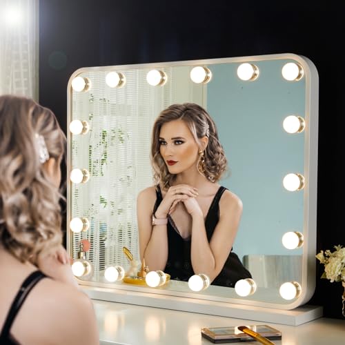 Large Hollywood Vanity Mirror with Lights, 18 LED Bulbs, Wall-Mount/Tabletop (Rose Gold) W58091