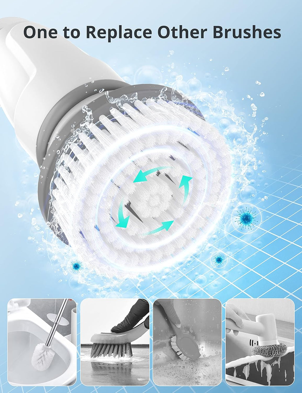 Cordless Electric Spin Scrubber with Adjustable Extension Arm and 4 Replaceable Cleaning Heads Y807