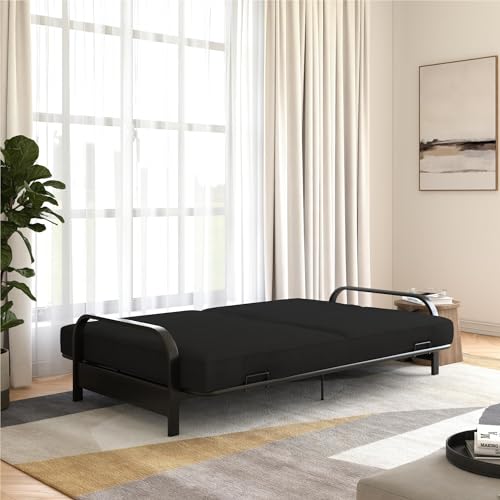 Black Convertible Metal Frame Futon Sofa with Coil Mattress P89373
